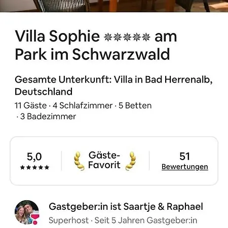 Villa Sophie - 5 Sterne Unterkunft - Am Park Im Schwarzwald Bad Herrenalb